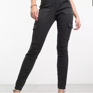 New SPANX Stretch Twill Ankle Cargo Hi Waist pants Washed Black Size S
